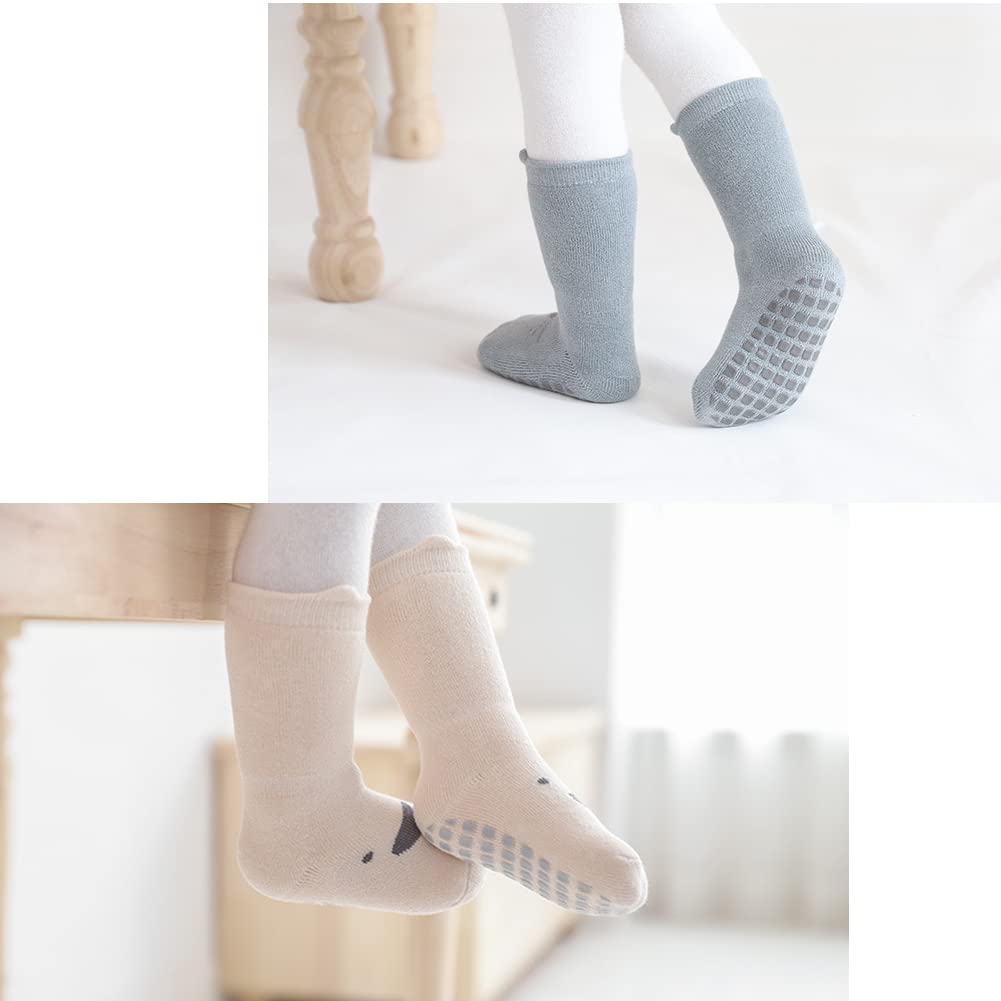 Exegawe Rutschfeste Babysocken für den Winter, 5 Paar, dicke warme Crew-Socken mit Griffen