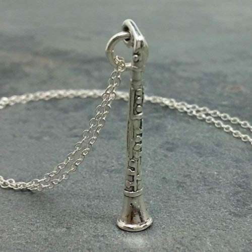 Clarinet Charm Necklace - 925 Sterling Silver, 18