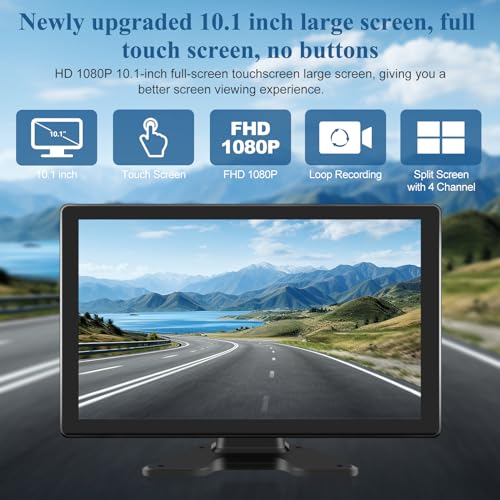 Image of 10.1 inch 1080P Wired Backup Camera System Kit, Color Night Vision Touch Screen DVR Recording Waterproof 4 Split Screen Rear Side View Camera for Truck RV Trailer Semi Box Truck Bus