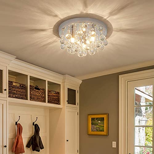 Dofyou 3 Lights Crystal Chandeliers Lighting,Modern Style Flush Mount Ceiling Light Fixtures,Crystal Ceiling Lamps Fixture With G9 Lamp Holders, For Hallway Bedroom Kitchen Entrance Balcony，Chrome #TOP7