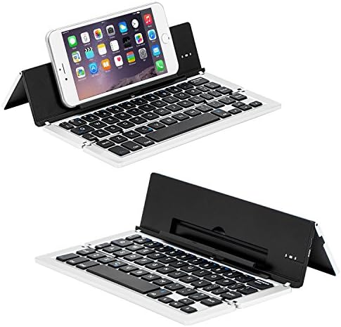 Foldable Bluetooth Keyboard, Tecomax F18 Bluetooth 3.0 Universal Portable Wireless Keyboard with Kickstand for iPad iPhone IOS, Android, Smart Watch, Tablet - Silver