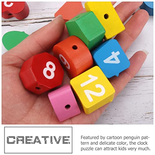 Image of Toyvian Clock Toy Wooden Teaching Clock Props Penguin Pattern Toys Teaching Time Number Puzzle Stacking for Kids Baby Toddlers
