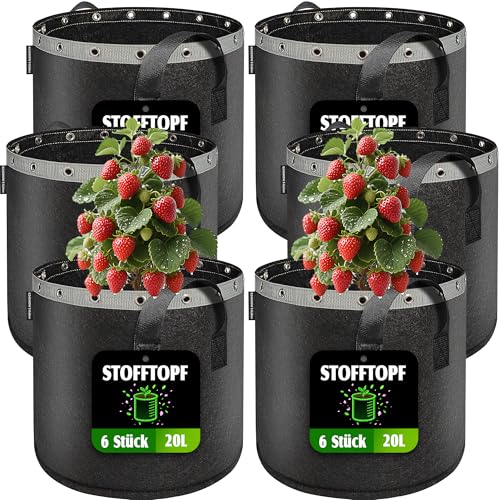 EZ4GROW 6X 20L Pflanzsack - Stofftopf 20 Liter Pflanzbeutel für gesundes Pflanzenwachstum langlebige und Wiederverwendbare Gartensäcke zum Anbau von Gemüse Obst und Blumen