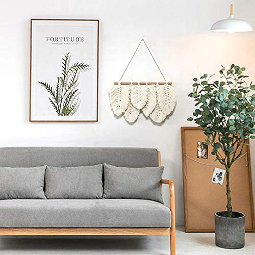 Tapisserie murale plumes Lmovutcom macramé à pompons