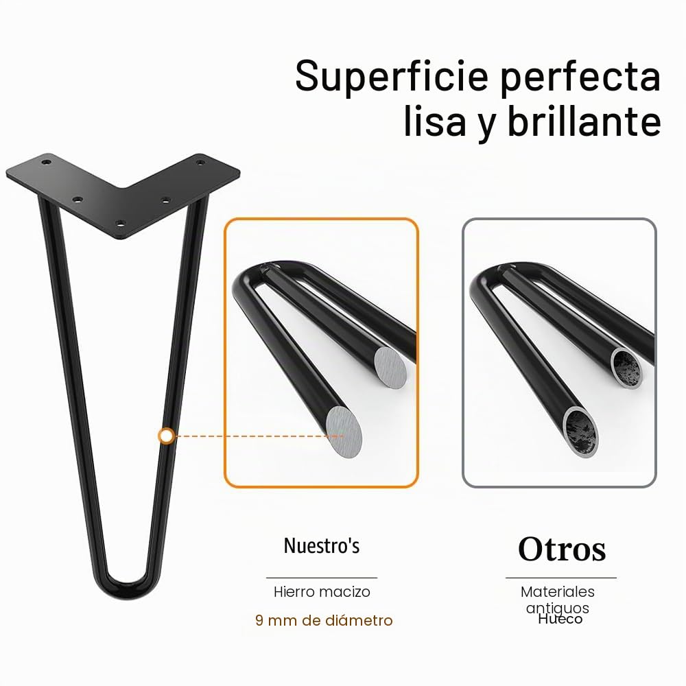 WINSOON 23CM Patas de Mesa 4pcs Patas Mueble, Moderno Industrial Negro con Protectores Suelo, DIY Muebles de Mesa de Metal de Las Piernas