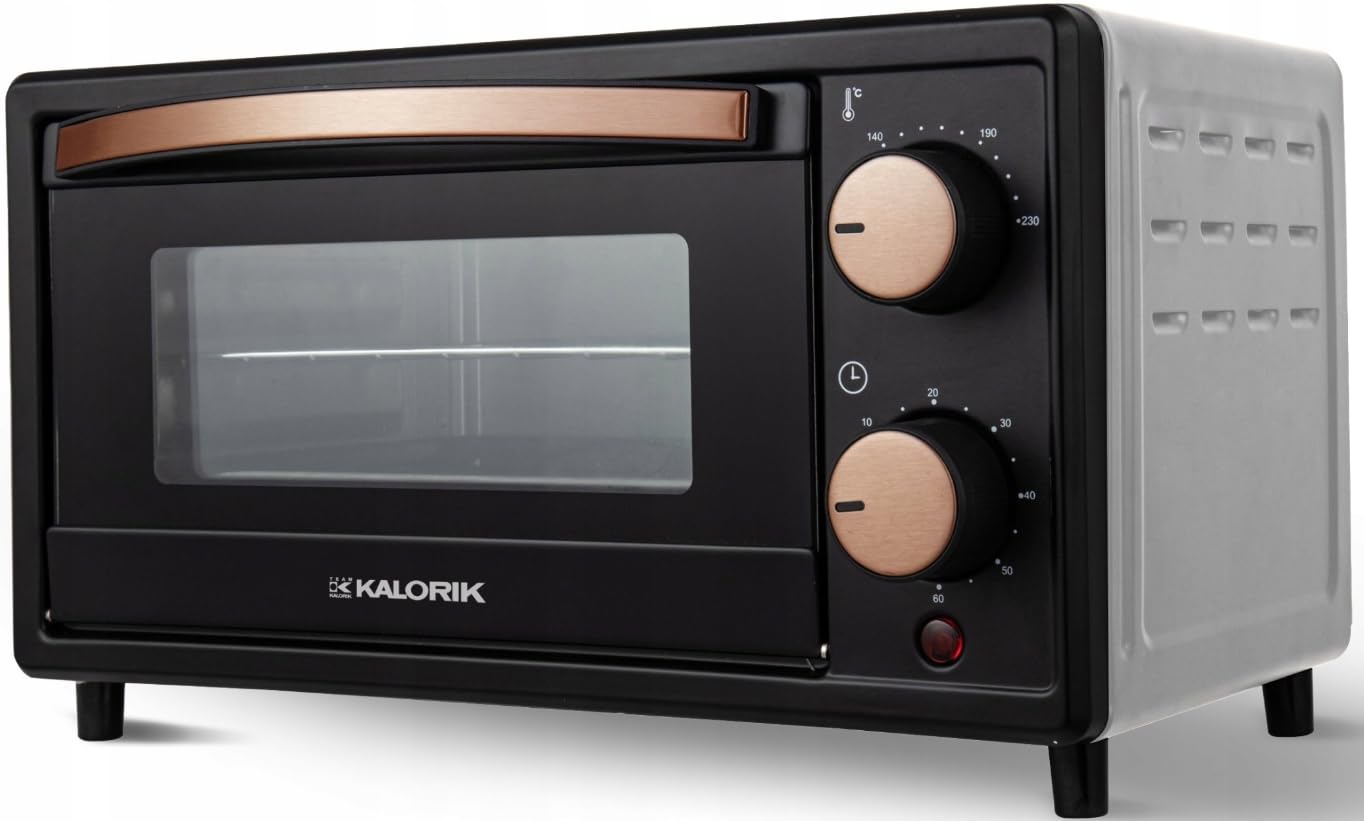 KALORIK Mini-Backofen OT2015CO, 10L Kapazität, Schwarz mit Kupferakzenten, 800W, Energiesparend mit Quarzheizung, Timer bis 60 Min, Doppelverglast, Backblech und Grillrost