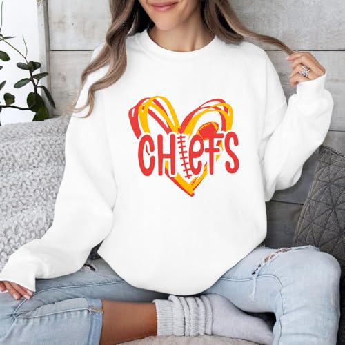 Lotucy Football Sweatshirt Women Game Day Sweatshirts Football Team Fans Pullover Shirt Heart Graphic Long Sleeve Tops White thumb #3
