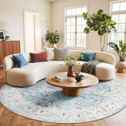 jinchan Round Rug 8ft Area Rug - Washable Boho Vintage