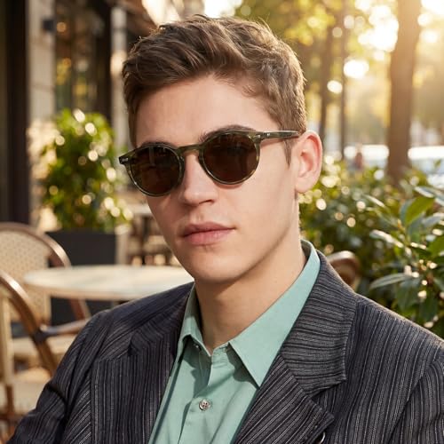 Image of CARFIA Acetate Polarized Sunglasses for Men Retro Classic Round Shades