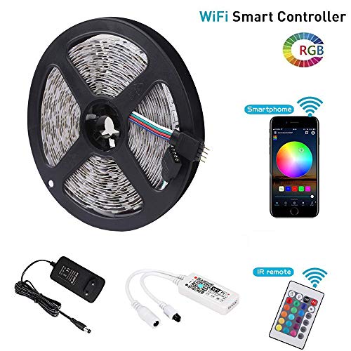 LED WIfi Streifen,XUNATA LED Stripes 5m RGBW 5050 300Leds Wasserdicht IP65 LED Band Full Kit Kompatibel mit Wifi Wireless Smart Phone Gesteuert (RGB+Weiß, Wasserdicht IP65)