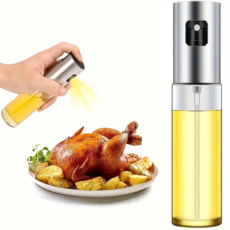 Pulverizador aceite spray, Rociador de aceite, Atomizador de aceite, Spray de aceite, Dispensador de aceite en spray, Pulverizador de cocina, Acero inoxidable y Vidrio, 100 Ml