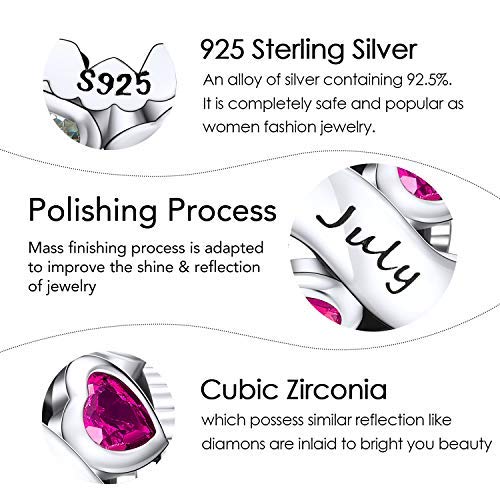 NINGAN July Birthstone Charms 925 Sterling Silver Love Heart Openwork Bead for Charm Bracelets and Necklaces with 5A Cubic Zirconia, Birthday Mothers Day Jewelry Gifts Women by NINGAN - Used condition - Image 3