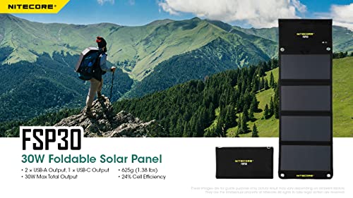 Image of NITECORE FSP30 30W Portable Solar Charger, USB-A & USB 3 Output Ports, High Efficent 4 Foldable Panels for Camping Hiking Van RV Trip Compatible with Phones and Tablets with Nitecore Sticker