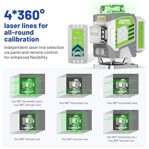 HueparPro Laser Level 360 Self Leveling, 4x360°Green Cross Line Laser Tool with Remote Control & 8000mAh Rechargeable Li-ion Battery, High Accuracy 4D Laser for Construction, Magnetic Bracket -ZK04CG