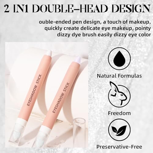 Hosaily 3Pcs Cream Eyeshadow Stick, Matte White Shimmer Multichrome Iridescent Eye Shadow Pen, Smooth Long Lasting Inner Corner Eye Brightener Stick, Multiuse Face Highlighter Makeup Stick With Brush thumb #4