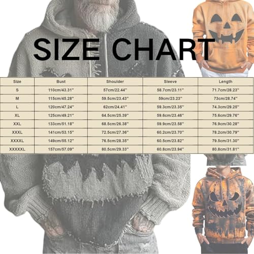Halloween Patchwork Sweatshirts for Men Funny Pumpkin Face Graphic Hoodies Cozy Knit Hooded Pullover Fall Winter Tops4