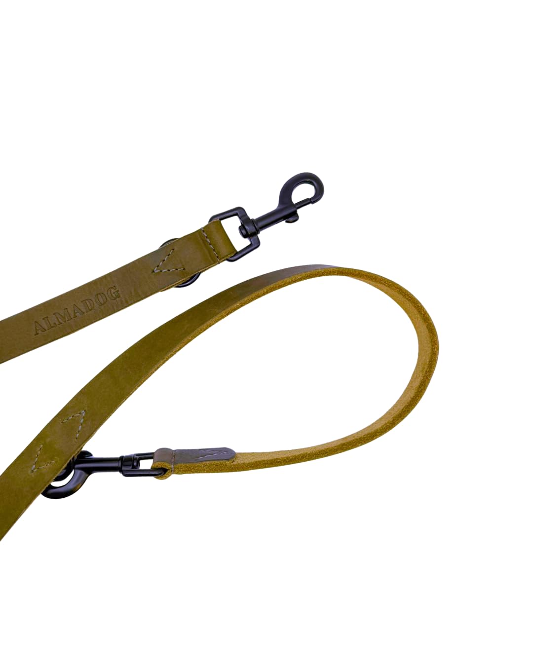 Verstellbare Hundeleine Joker - Umhaengeleine aus nachhaltigem Leder - Made in Germany - Olivgruen (15mm x 230cm)