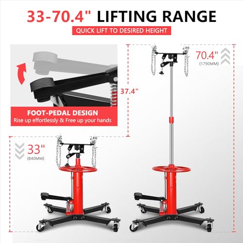Image of DNA Motoring Hydraulic Transmission Jack - 1 /2 Ton 1100 lbs Capacity High Lift Telescoping Floor Jack Stand,33 inch-70 inch Lifting Range,TOOLS-00320