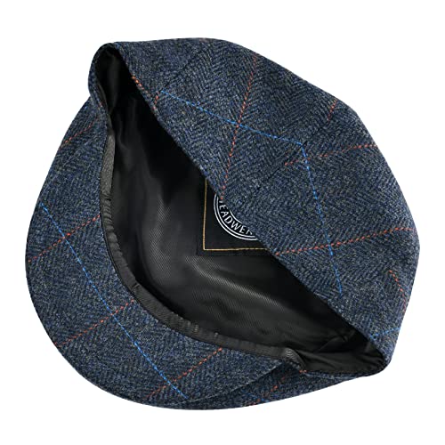 VOBOOM Men's Herringbone Flat Ivy Newsboy Hat Wool Blend Gatsby Cabbie Cap (Plaid Navy 3, 7 5/8)