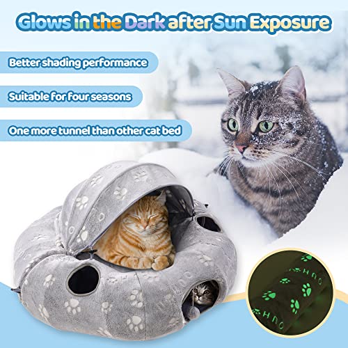 Ouhou Self-Luminous Cat Tunnel Bed For Indoor Cats Four Seasons Available, Plush Nest With Awning, 3 Hanging Balls And Peephole, Interactive Toys For Kitten, Bunny, Puppy, And Small Dogs. #TOP5
