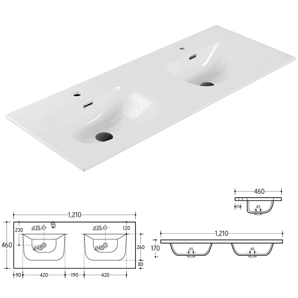 Lomadox Badezimmermöbel Badmöbel Komplett Set, matt schwarz Rillenoptik, 120cm Waschtisch mit Unterschrank, Keramik Waschbecken, LED-Spiegel, 2 Hochschränke, B/H/T 170/200/46 cm