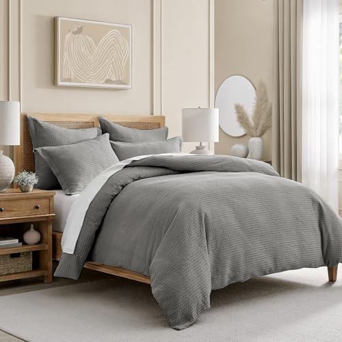 Levtex Home Cloud Waffle Full/Queen Comforter Set (90x94in) with 2 Pillow Shams (26x20in) - Solid Waffle Cotton Texture - Grey - 100% Cotton Full/Queen Size Comforter Set - Soft, Pre-Washed by Levtex Home - Image 2