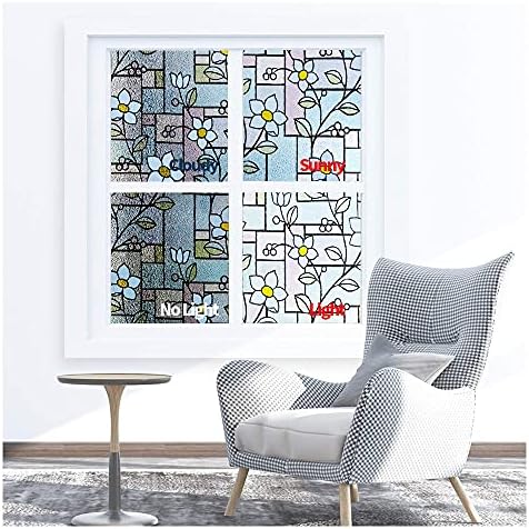 LAVOUP Window Film Privacy Static Cling Stained Glass Film 3D Decorative Colorful Removable Glass Window Sticker Heat Insulation Vinyl Window Foil for Home 17.5 X 78.7 Inch