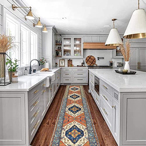 Bsmathom Boho Runner Rug, Non-Slip Non-Shedding 2X10 Distressed Hallway Rug Runner Tribal Area Rug, Low-Pile Machine Washable Non-Shedding Faux Wool Floor Carpet For Kitchen Laundry Entrance(2'X10') #TOP6