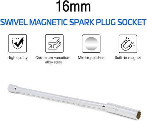 Miniatura 56 de Bujía magnética giratoria de pared delgada de 0.551 in y 0.630 in, unidad de 3/8 pulgadas, herramienta de extracción de bujías de 12 puntos