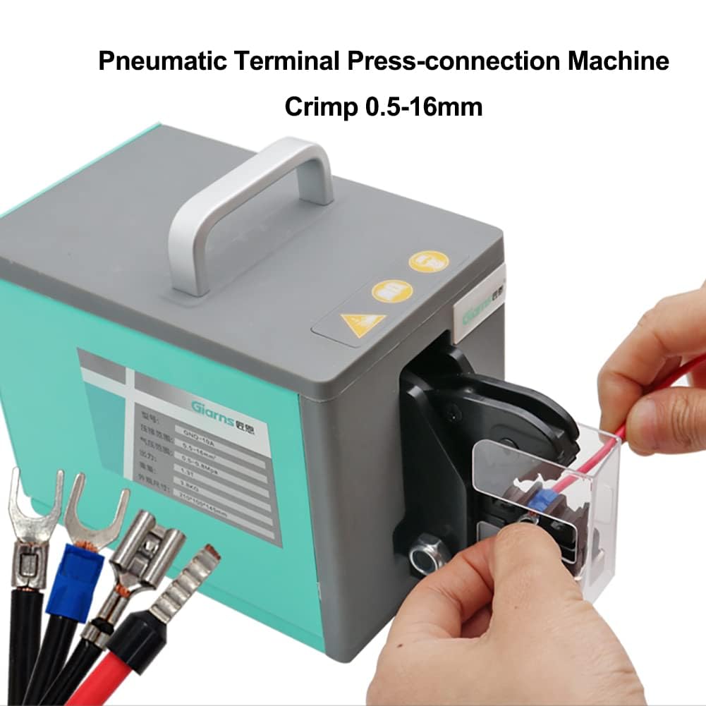 Pinza per crimpatura pneumatica da 1,3 T, pinza per crimpare terminali per cavi alimentata ad aria con 4 set di stampi spelafili e pedale, crimpatura fino a 16 mm2, 0,5-0,8 MPa per vari terminali