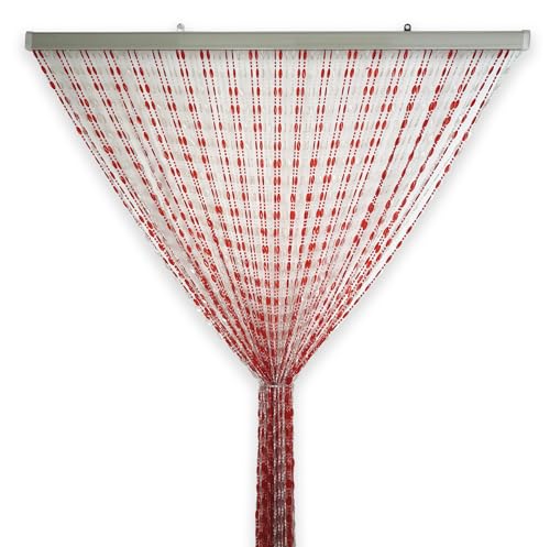 Tata Home Tenda Antimosche a Perline per Porta Finestra a Pannello Moschiera con Catenelle da Esterno Misura 120x220 cm Bicolore Trasparente Rosso