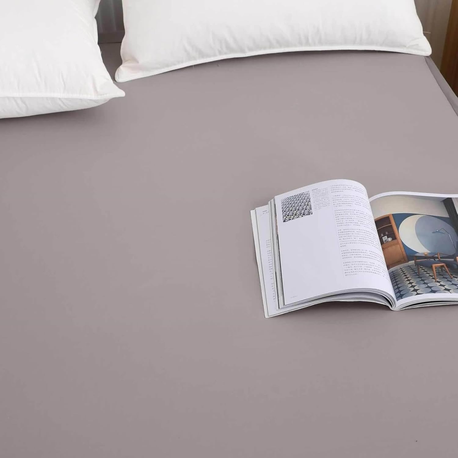 Beydodo Bed Fitted Sheet King Size, Bed Sheet 76x80in Solid Grey with Mesh, Nylon Fitted Sheet with Deep Pocket