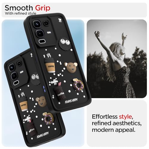 Image of Pikkme Back Cover for Infinix Note 50s 5G | 3D Bear Silicone Cute & Fun Coffee Cartoon | Full Body Protection Bumper Case (Black)