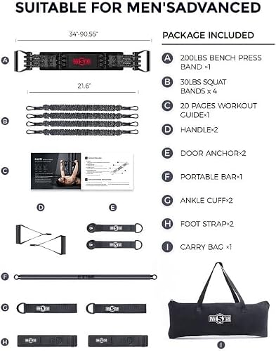 INNSTAR Kit Elastiques de Musculation Réglable Pour la Salle de Gym à la Maison, Barre Elastique Avec 4 Bandes de Résistance, Portable Home Gym 3.0 Set 90KG – vue 5