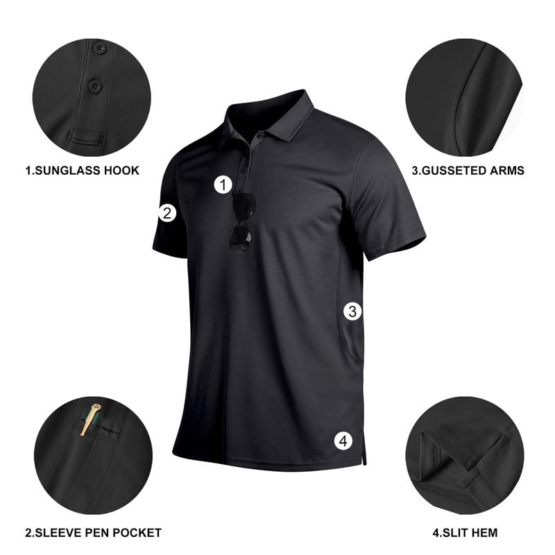 Mens Golf Polo Shirts Short Sleeve Moisture Wicking Performance Tactical Athletic T Shirt Casual Collared Shirt3