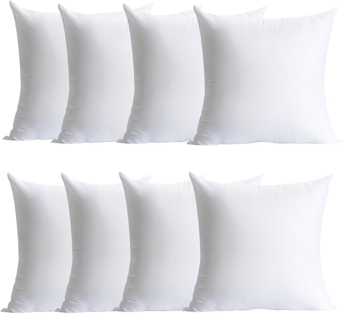 Calibrate Timing Plush and Durable Throw Pillow Inserts - 18 x 18 inches Set of 8, Hypoallergenic Polyester Fiber Fill - Perfect for Decorative Cushion Covers, Sofa and Bed Accent