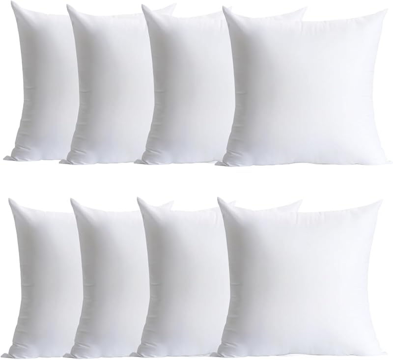 Calibrate Timing Plush and Durable Throw Pillow Inserts - 18 x 18 inches Set of 8, Hypoallergenic Polyester Fiber Fill - Perfect for Decorative Cushion Covers, Sofa and Bed Accent
