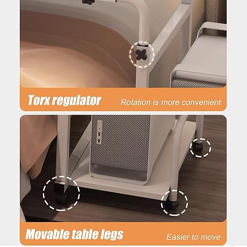Mesa Auxiliar para Cama con Ruedas, Altura y Anchura Ajustables, Escritorio Extensible para Ordenador, Mesa de enfermería para Uso Junto a la Cama.