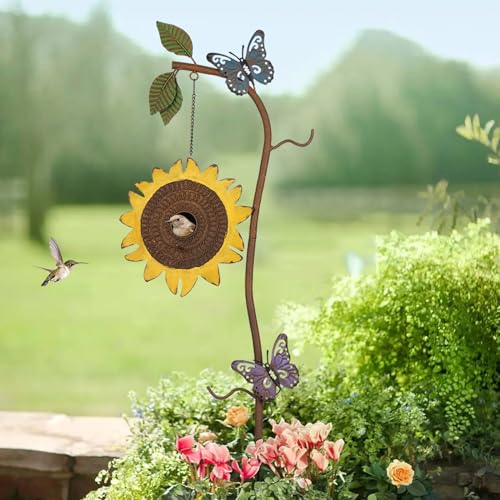 BAYN 57” Bird Houses Stake for Outside, Metal Wild Bird Feeder Birdhouse Stake Pole with Sunflower Design Outdoor Decorations for Patio, Backyard, Garden by BAYN - Used condition - Image 3