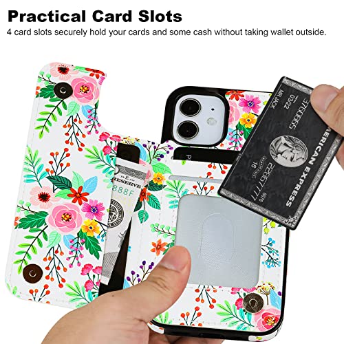 HAOPINSH for iPhone 12 Mini Wallet Case with Card Holder, Colorful Florals Pattern Back Flip PU Leather Kickstand Card Slots Case for Girls Women, Double Magnetic Clasp Shockproof Cover 5.4" by HAOPINSH - Image 3