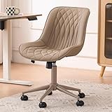 YOUNIKE Khaki Home Office Desk Chair No Arms Comfy Small Vanity Chair Chair with Wheels Swivel Adjustable Modern Ergonomic Task with Back Armless Cute Leather Upholstered Rolling Chair