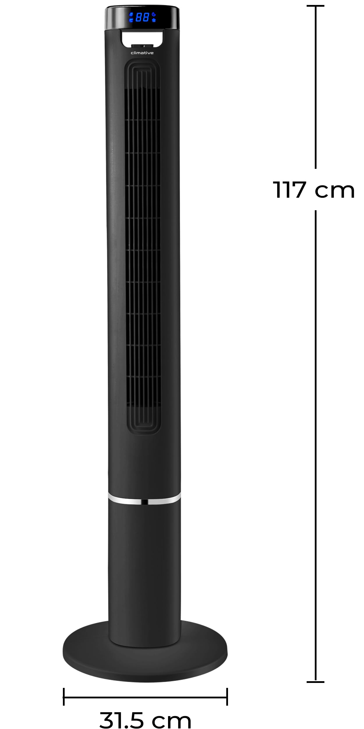 Wentylator kolumnowy XXL FRESH czarny, Jonizator, Wyświetlacz LED, Kąt oscylacji 90°, 3 poziomy, XXL 117 cm, Wentylator wieżowy, Wentylator stojący, chłodzący