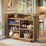 Tribesigns 5-Tier Bar Cabinet with Storage, 37.4' Counter Height Bar Pub Table with 5 Cubbies Storage, U-Shaped Home Bar Unit for Kitchen, Dining Room, Bistro, Rustic Brown