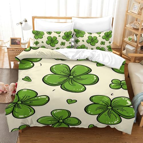 Ensemble de literie 3pcs avec taie d'oreiller et housse de couette trèfle 3D