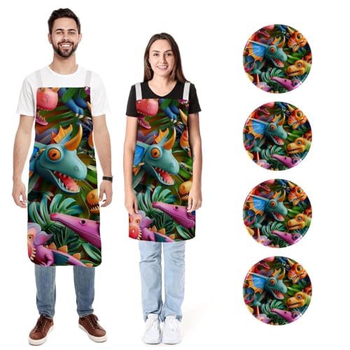 Tabliers de cuisine imperméables motif dinosaure 3D lot de 2