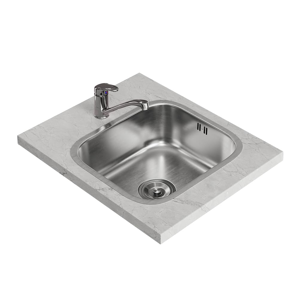Vicco Zlew "Flova", Stal, 39 x 44 cm | Zestaw z kranem, wlotem i wylotem, convient à l'installation dans des plans de travail aux dimensions standard