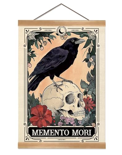 ZTGDA Tarot Card Wall Art Canvas Wall Decor Mystical Astrology Wall Art Boho Celestial Prints Raven Poster Tarot Card Picture for Living Room Bedroom Aesthetic12x16inch (Memento mori)