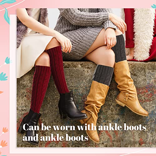 Image of SATINIOR Syhood 4 Pairs Cable Knit Leg Warmers Women Winter Knitted Crochet Knee Boot Stockings Cuffs Long Legging Socks