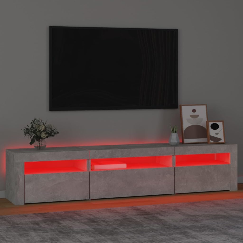 Con espacio de almacenamiento e iluminación LED RGB de madera, color gris hormigón con diseño moderno y luces LED integradas, madera LED con espacio de almacenamiento