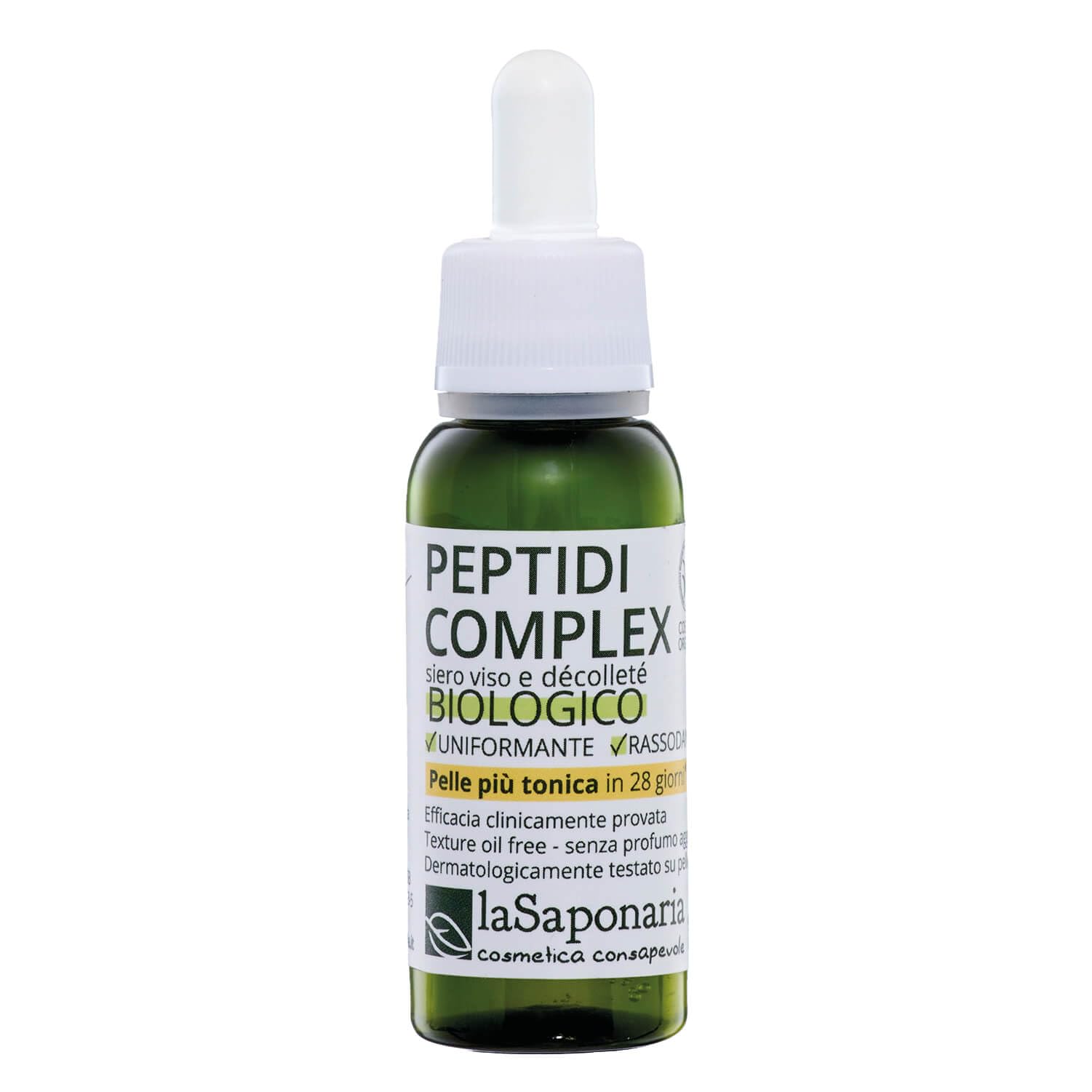 La Saponaria | Siero viso Peptidi Complex con Sacha Inchi, Siero viso ad azione rassodante + tonificante + lift, Agisce in modo efficace e completo sul ringiovanimento del viso e del décolleté, 30ml